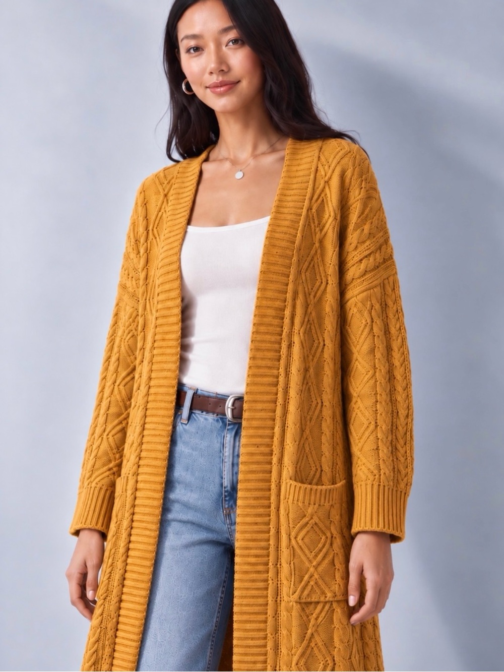JOIE Golden Hour Cable Knit Longline Cardigan Sweater Size L